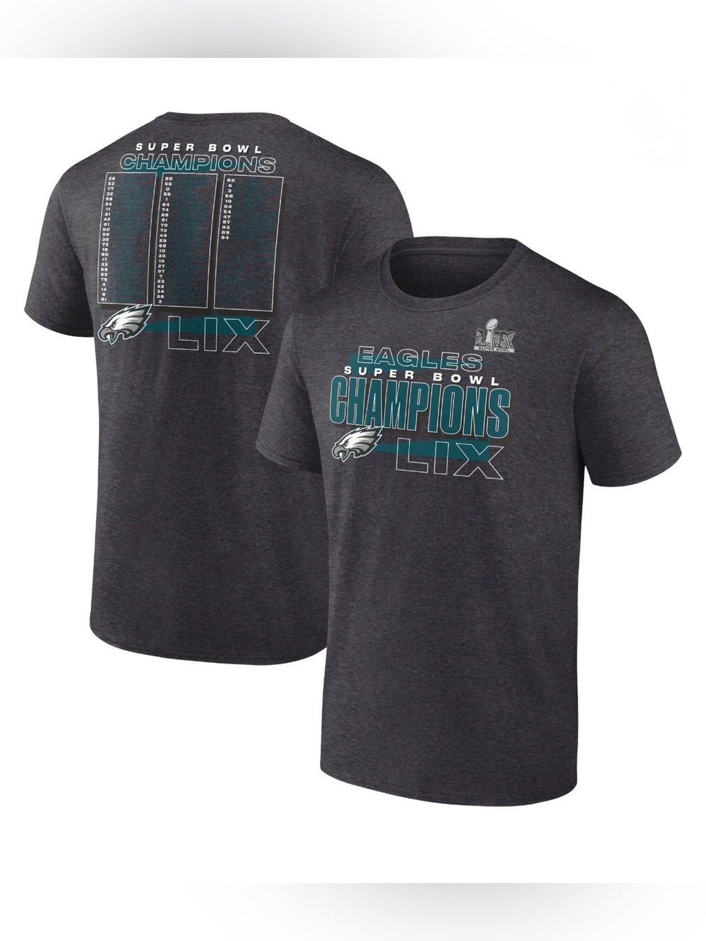 Philadelphia Eagles Super Bowl LIX Champions Roster T-Shirt Charcoal Men 4XL